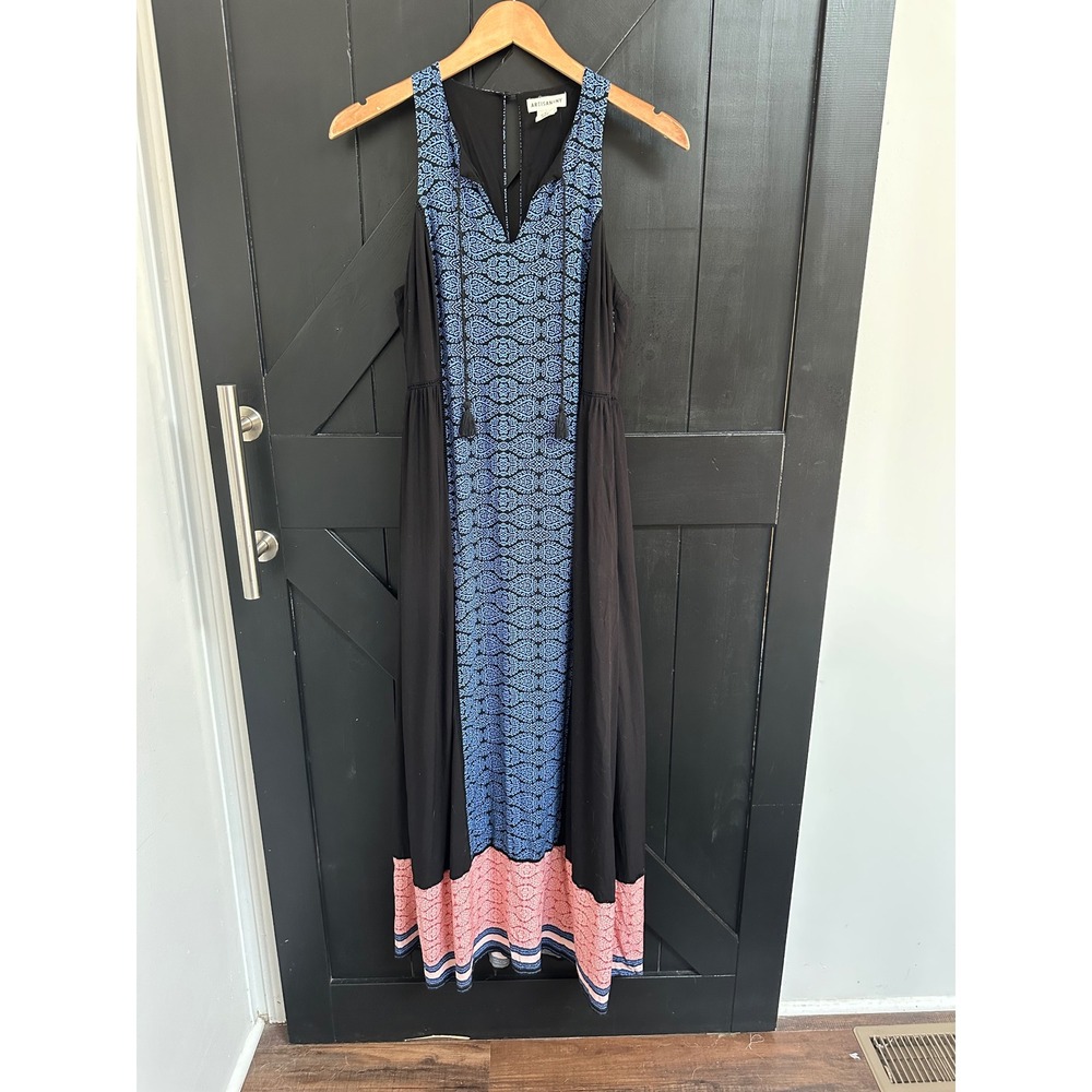 Artisan NY Sleeveless Maxi Dress Geometric Print Tassel Black Blue Pink Size XS